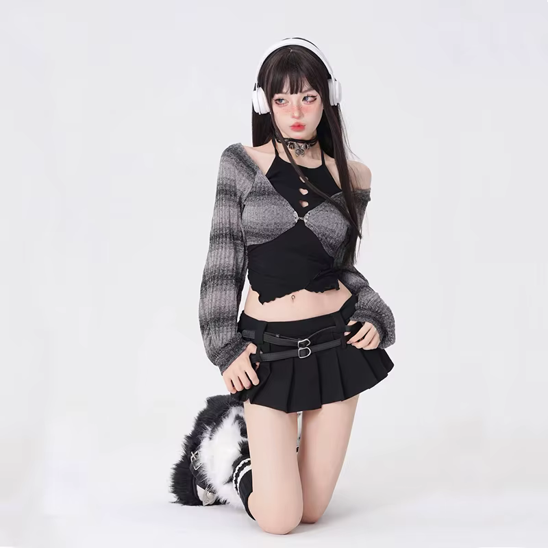 Coréen Sexy dentelle fille chaude printemps deux pièces ensemble femmes 2025 Vintage manches longues