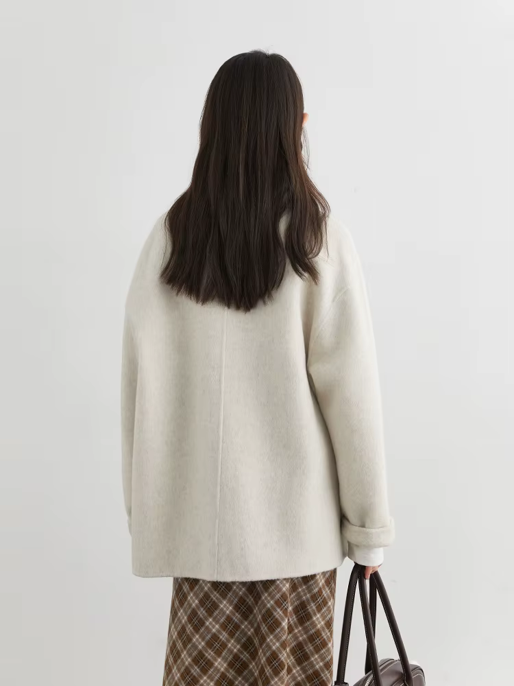 CHIC VEN femmes manteau en laine solide ample simple boutonnage pardessus Double face bureau dames m
