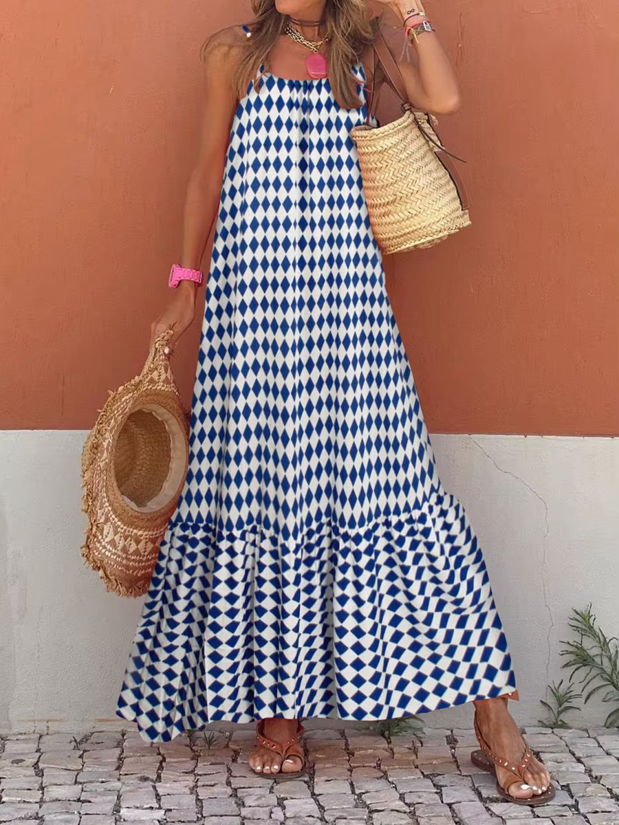 Robe longue style Boho pour femmes, sans manches, ample, imprimée, bretelles Spaghetti, robes fluide