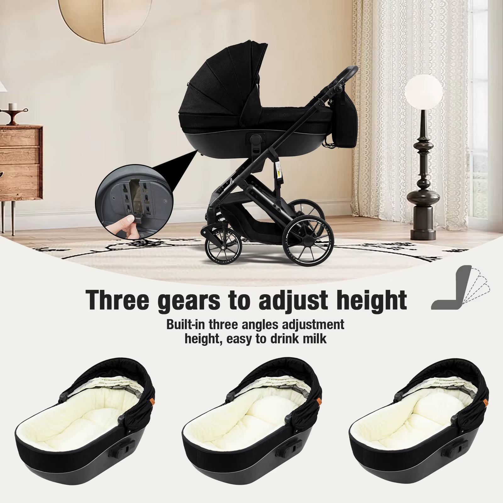 Poussette 3 en 1 avec nacelle, landau pour nouveau-né, poussette pour bébé, siège auto pour bébé, po