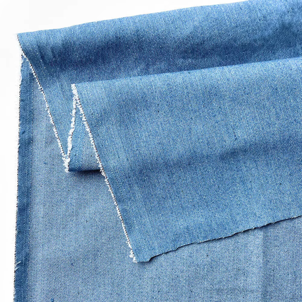 Tissu en Denim délavé coton bleu couleur unie mince léger bricolage poupées faites à la main vêtemen