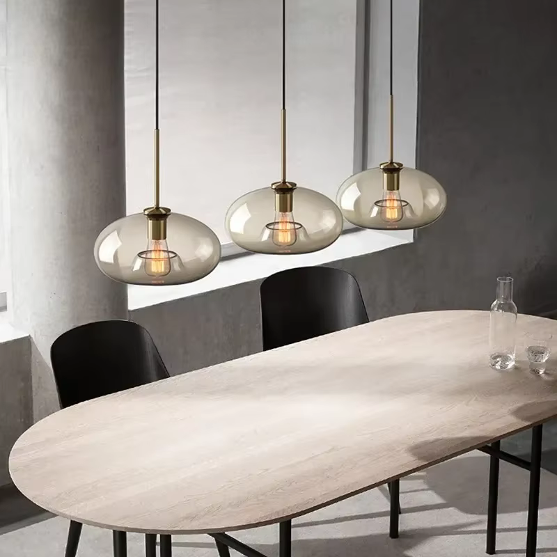 Lampe LED Suspendue en Verre au Design Nordique, 1 à 3 Têtes, Luminaire Décoratif d'Nik, Idéal pour