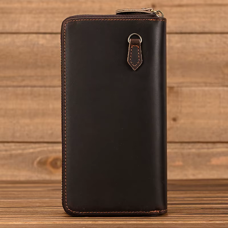 Portefeuille de styliste en cuir véritable pour homme d'affaires, avec Double fermeture éclair, en p