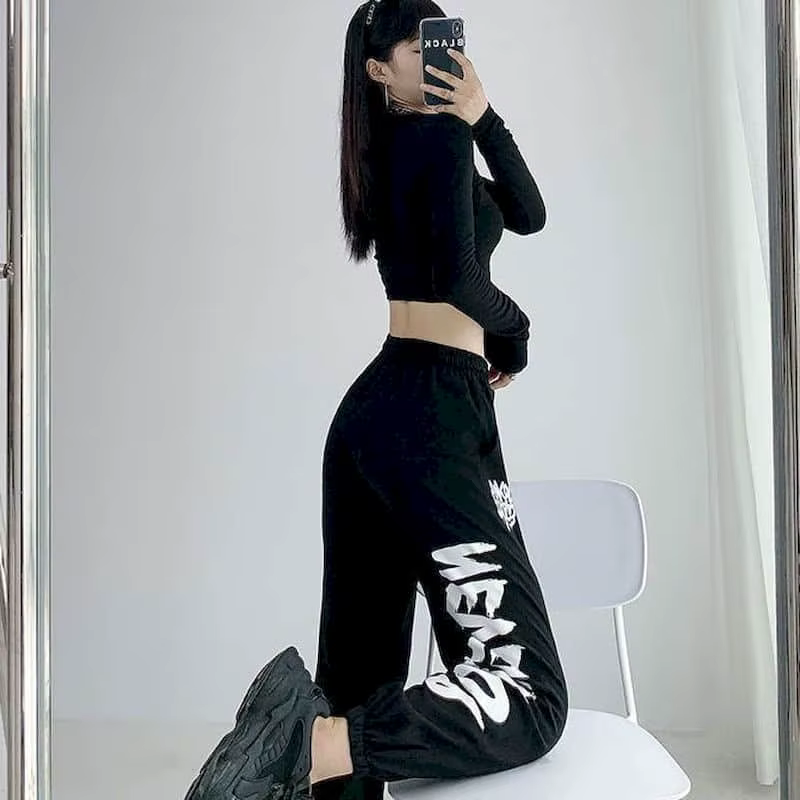 Jazz – pantalon décontracté à lacets pour femme, avec lettres imprimées, style urbain, Vintage, surv