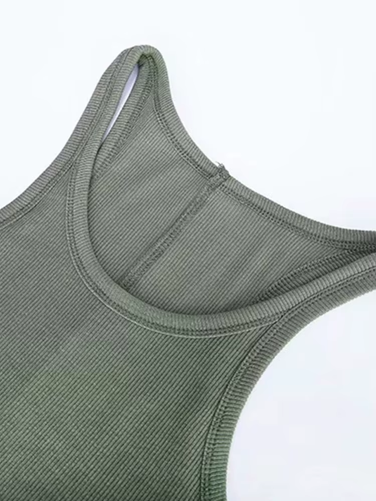 Débardeur tricoté côtelé de couleur unie pour femmes, camisole d'été Vintage sans manches des années