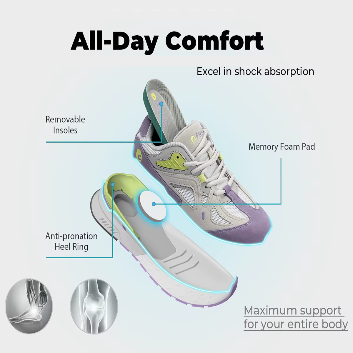 FitVille chaussures de marche Extra larges pour femmes baskets légères à large largeur pour pied pla