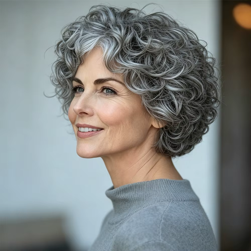 Perruques en cheveux humains coupés pixie, sel et poivre, pour femmes, cheveux gris, noir mélangé av