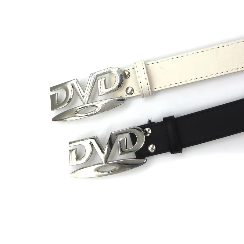 Ceinture unisexe à boucle DVD nostalgique, polyvalente, noire et blanche, décorative, pour hommes et
