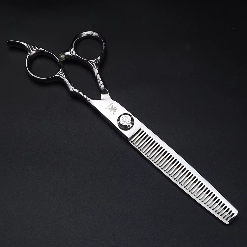 Ciseaux à cheveux XUANTENG en argent de 7 pouces, ciseaux de coiffure en acier 440C et ciseaux à eff