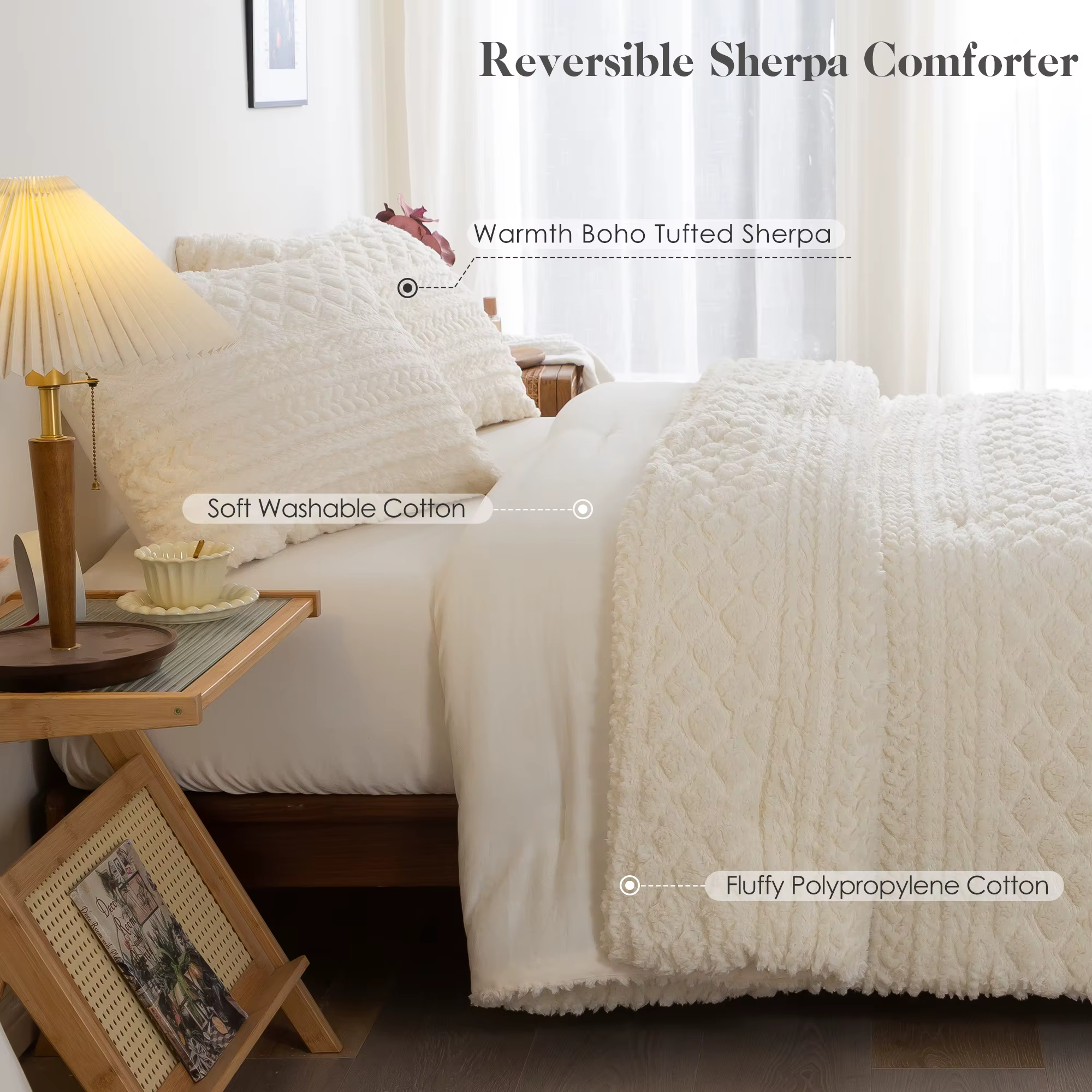 Ensemble de couette en duvet moelleux en coton Sherpa, peluche Smile, capitonné Boho, ultra-doux, lé