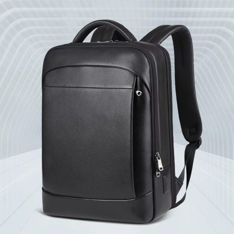 100% sac à dos en cuir véritable hommes 15.6 pouces sac à dos pour ordinateur portable USB Charge an