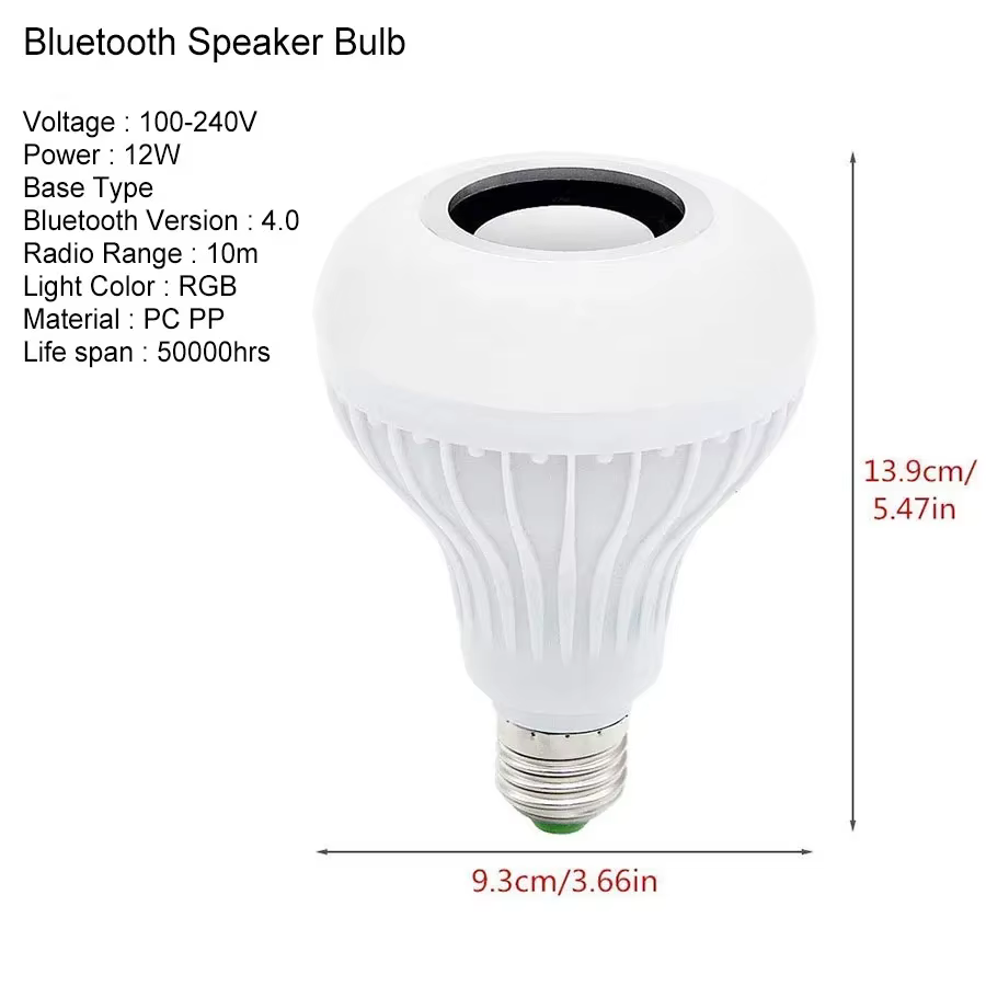 Ampoule de musique avec haut-parleur Bluetooth E27, 12W, télécommande RGB, 85-265V, pour chambre à c