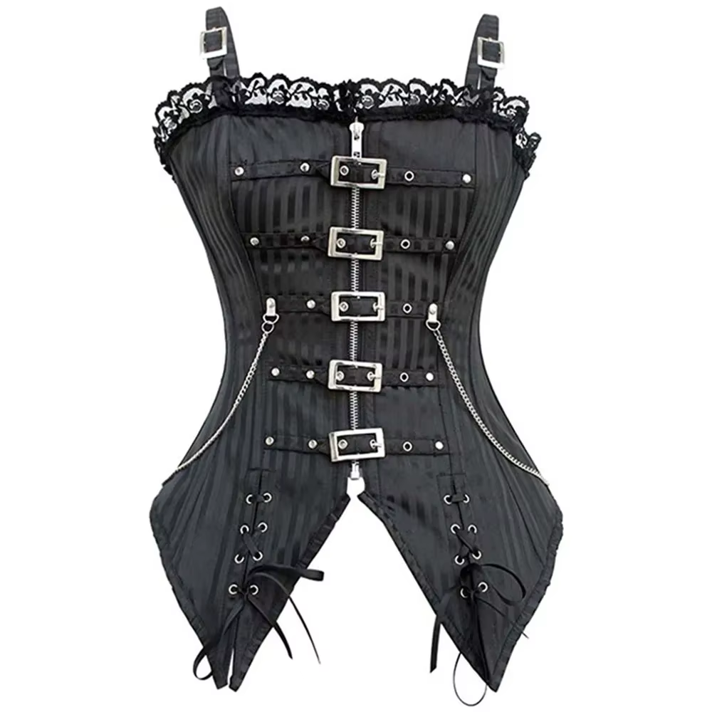 Femmes Sexy Corset bretelles Steampunk haut bustier rayure Vintage dentelle superposition Vintage Co