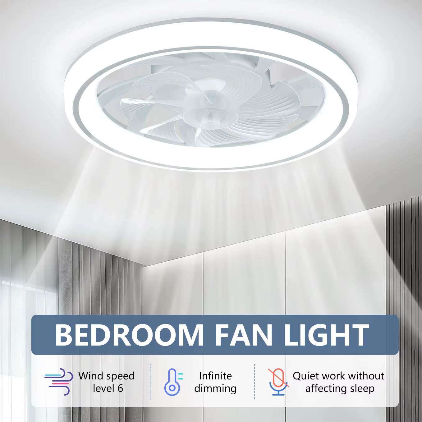 Ventilateur de plafond de 48 cm, ventilateur de plafond mince et silencieux avec télécommande, grada