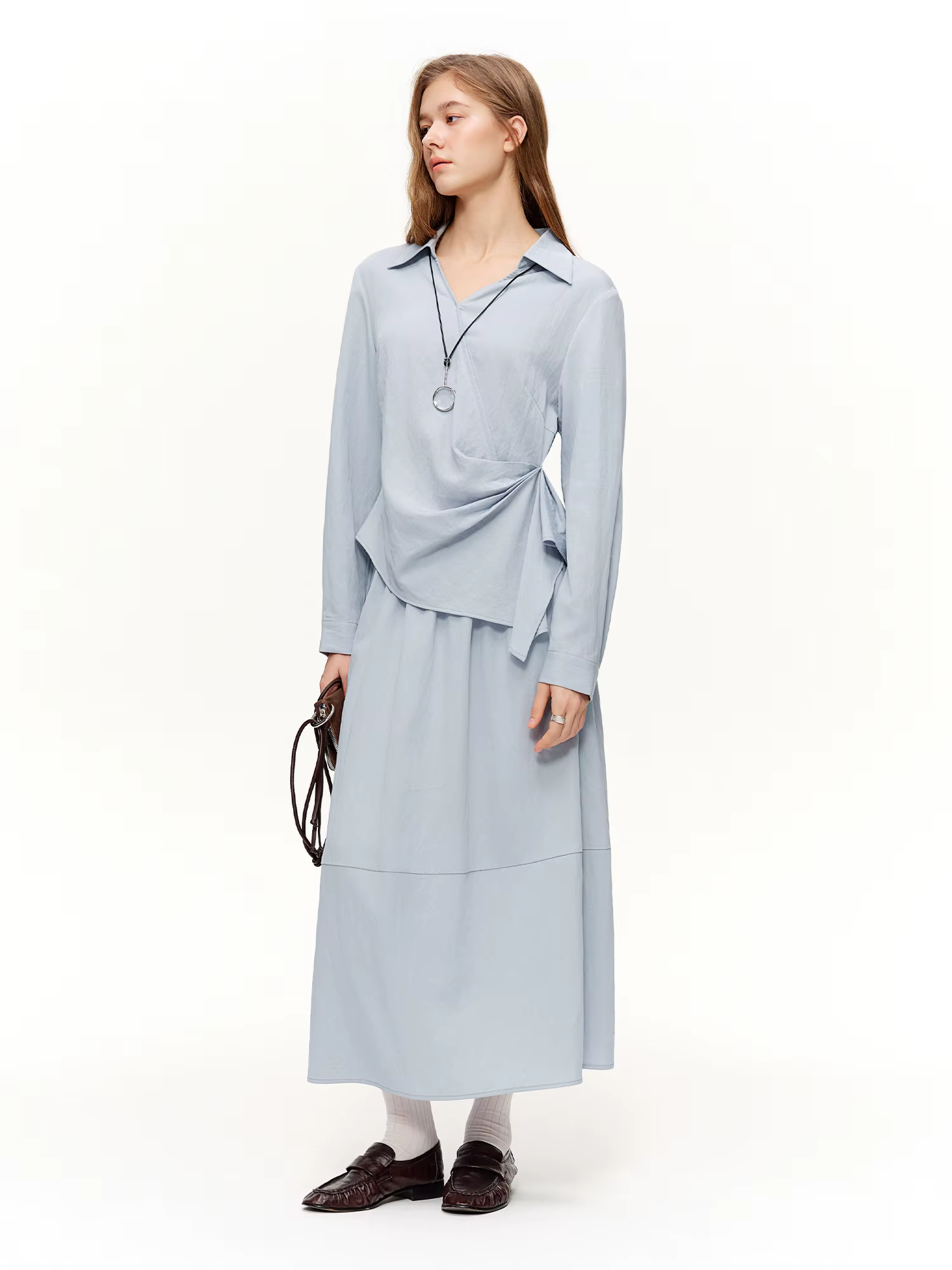 DUSHU 2026 Nouvelle Collection Printemps – Ensemble Deux Pièces Femme : Chemise & Jupe Taille Haute