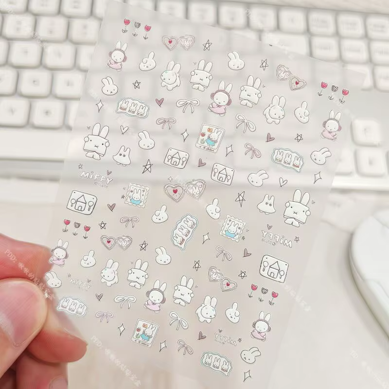 Miffy – autocollants pour ongles 3D, mignons, Kawaii, caméra en verre, décoration, impression Anime,