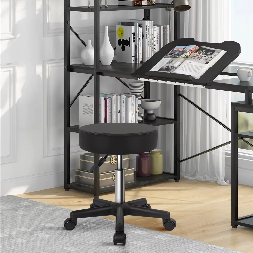 KKTONER-Tabouret Roulant Rond en Cuir PU, Compression Réglable, Proximité, Travail, SPA, Salon, Pist
