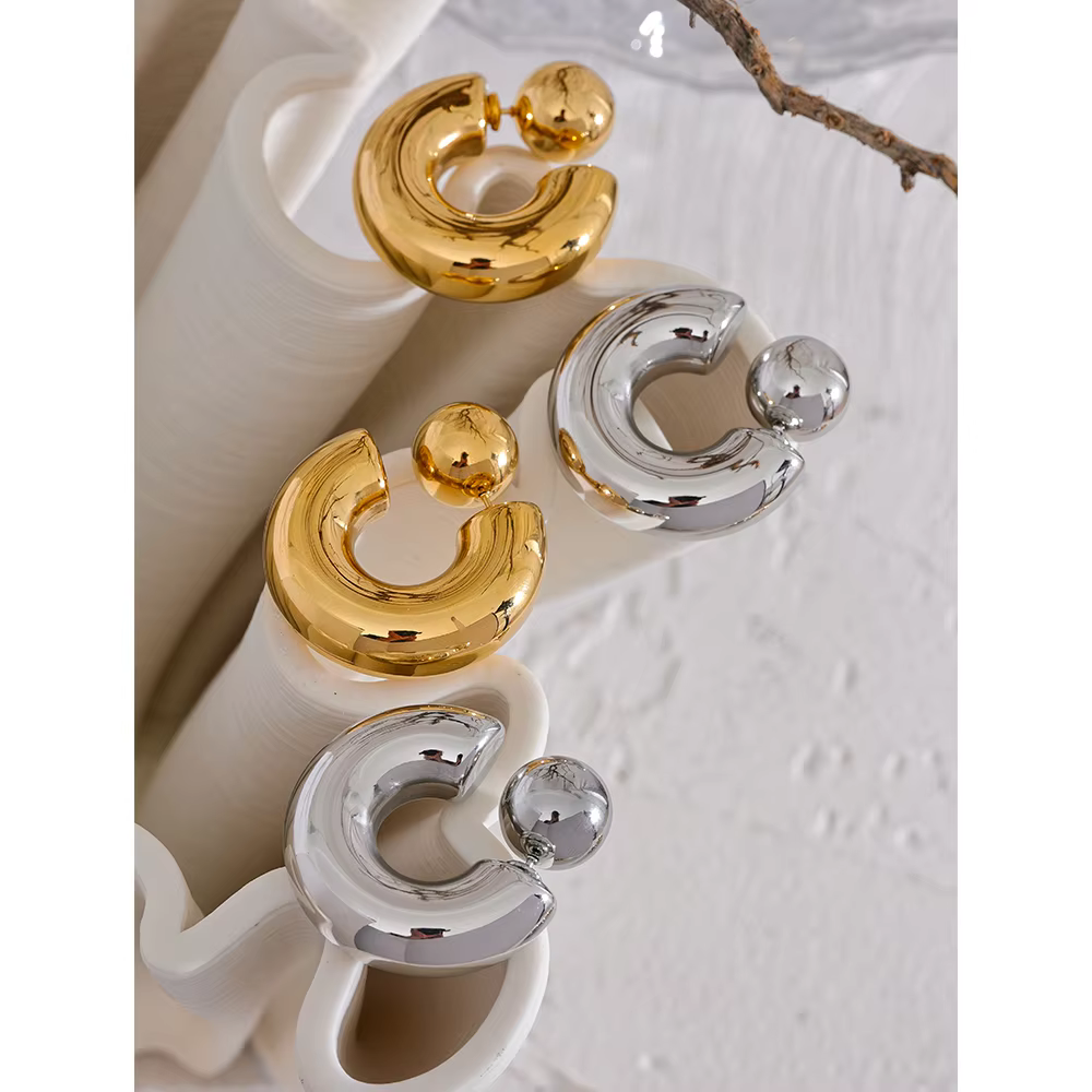 Yhpup – boucles d'oreilles rondes en forme de C en acier inoxydable, épaisses et inhabituelles, bijo