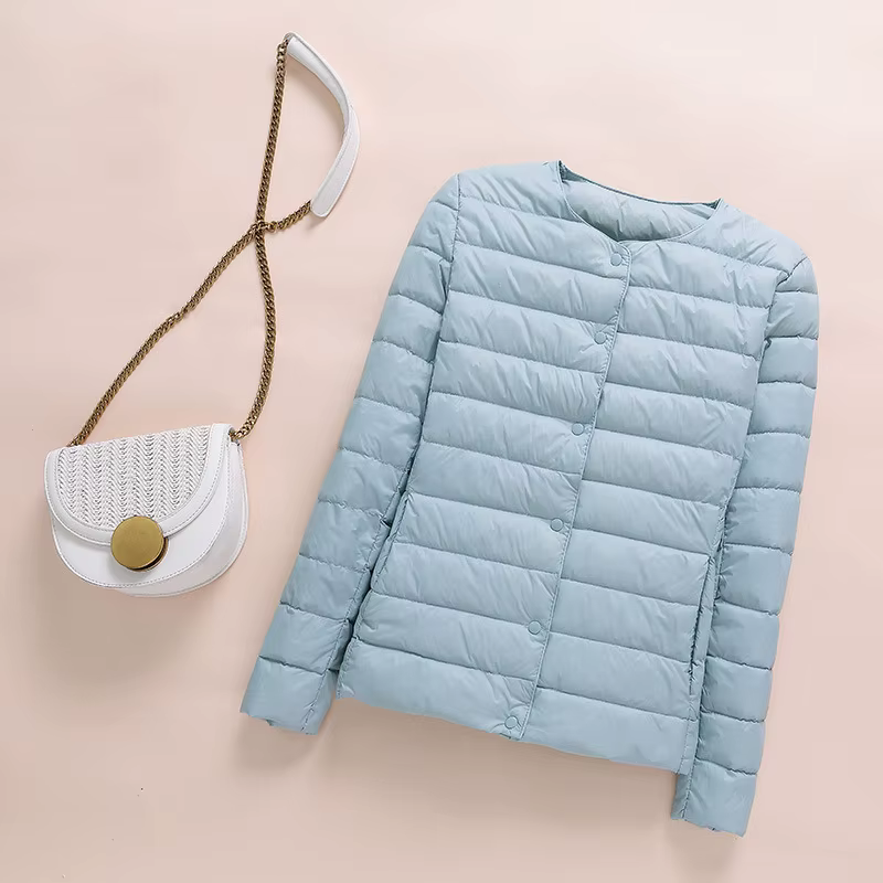 Doudoune ultralégère sans col pour femme, manteau coréen en duvet de canard, Parkas rembourré portab
