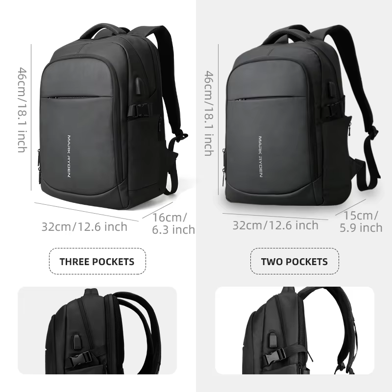 MARK RYDEN-sac à dos étanche pour hommes, 15.6 pouces, avec poches multicouches, chargement USB, pou