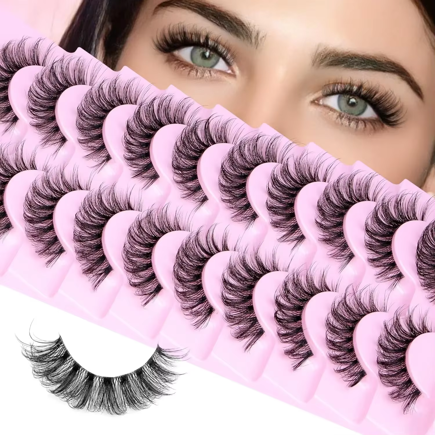 10 paires de cils naturels cils moelleux D Curl cils 3D Volume vaporeux faux cils bandes bande clair
