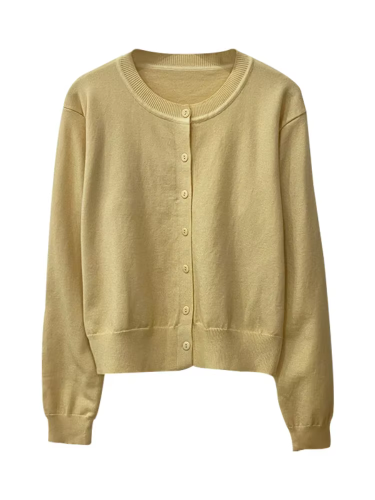 Cardigan à manches longues et col rond pour femme, tricot boutonné, simple boutonnage, printemps-aut