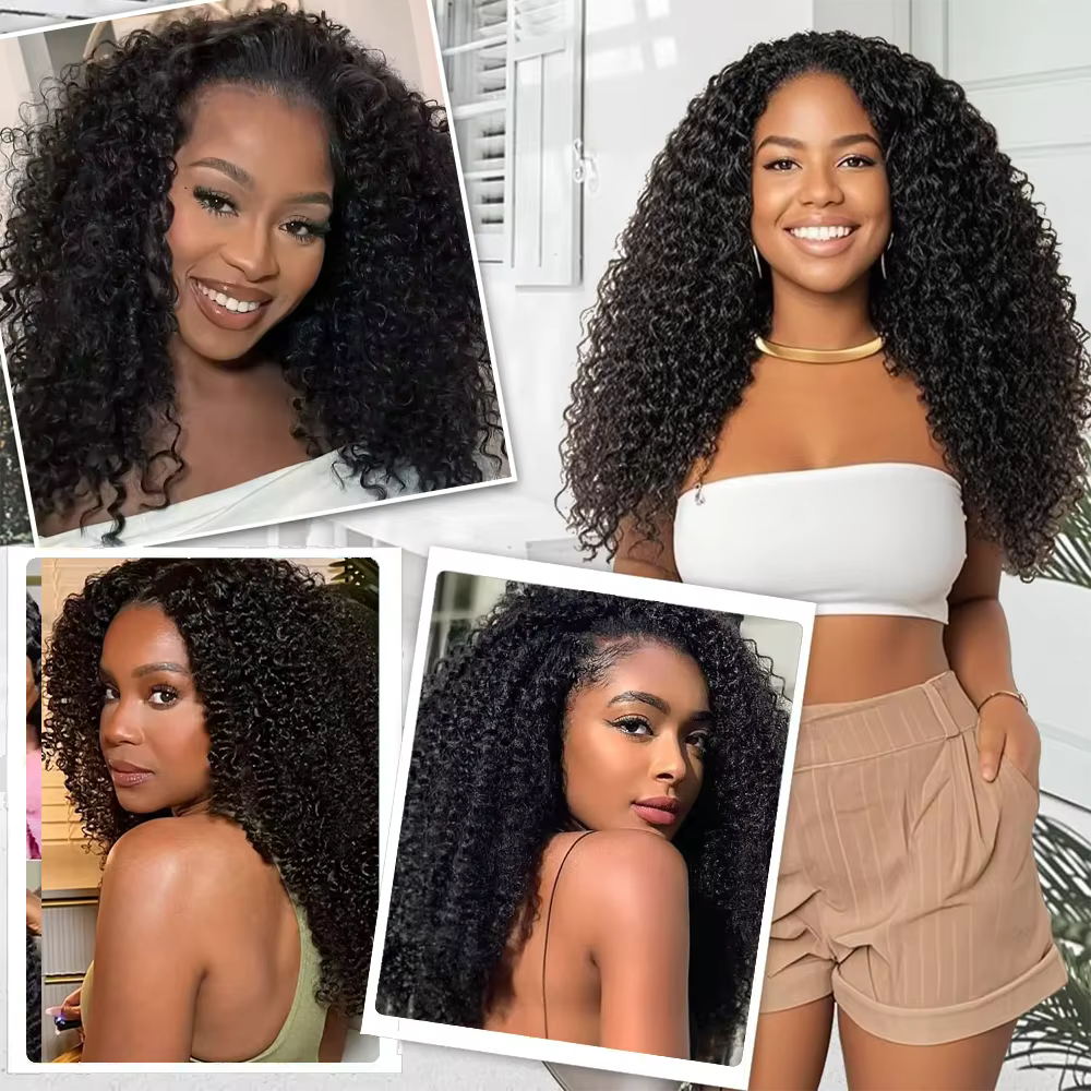 16 pouces bouclés demi perruque cheveux humains 3 en 1 sans couture rabat sur demi perruque cheveux