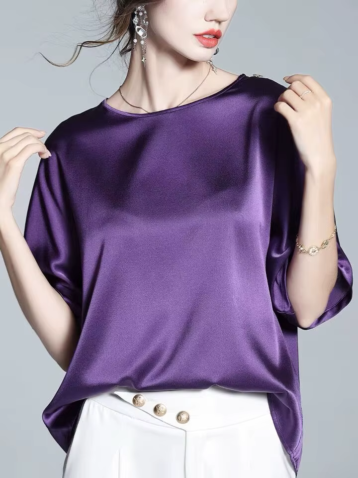 Printemps 2026 femmes chemise en soie glacée Vintage Blouse grande taille femmes demi manches acétat