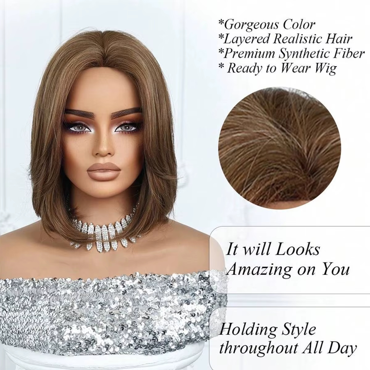 EASIHAIR – perruques synthétiques courtes et lisses pour femmes, perruques naturelles lisses brunes 