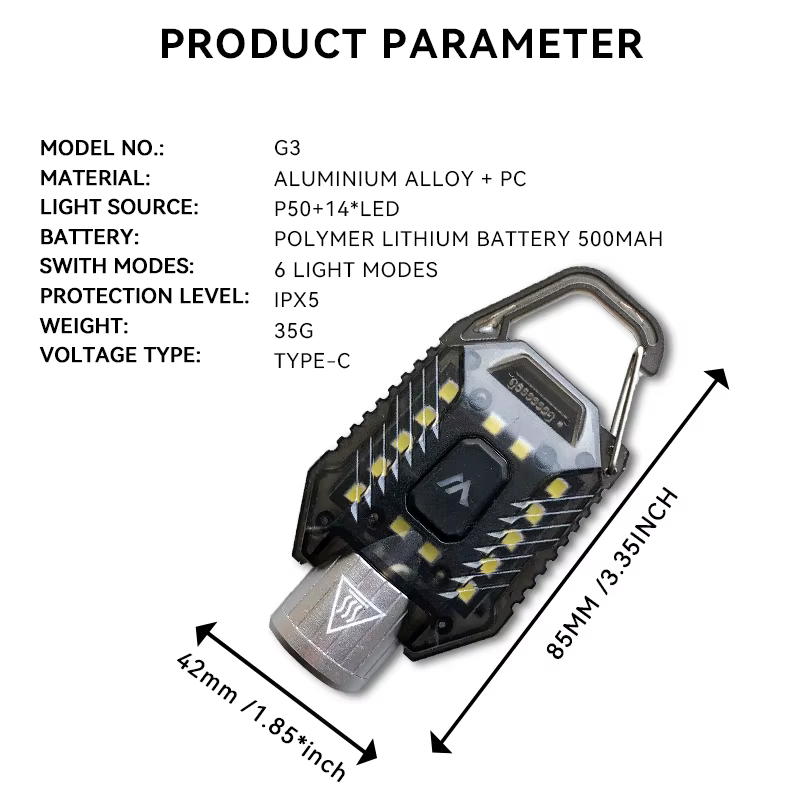 Lampe torche porte-clés Warsun G3, rechargeable par Type-C, 800Lm, lampe de poche portable pour exté
