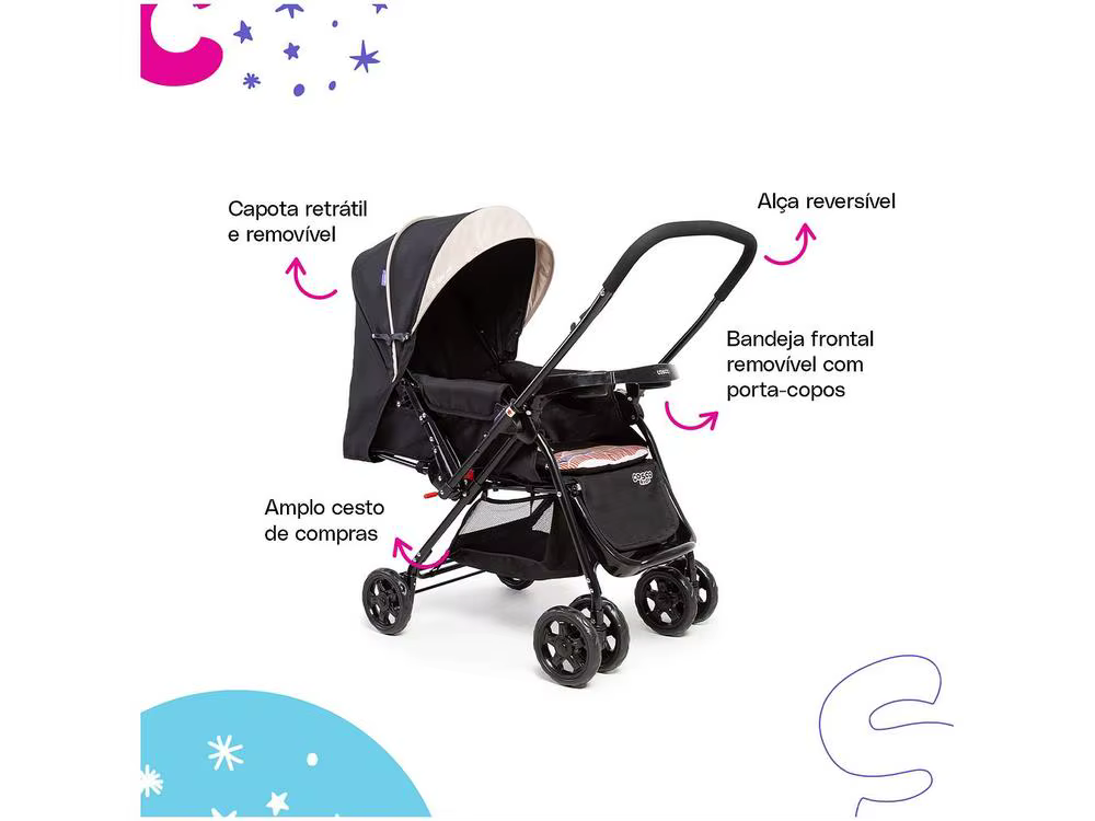 Poussette Confortable pour Bébé de 0 à 15kg, Système de Voyage Cosco pour Enfant, Paupières, 4 Roues