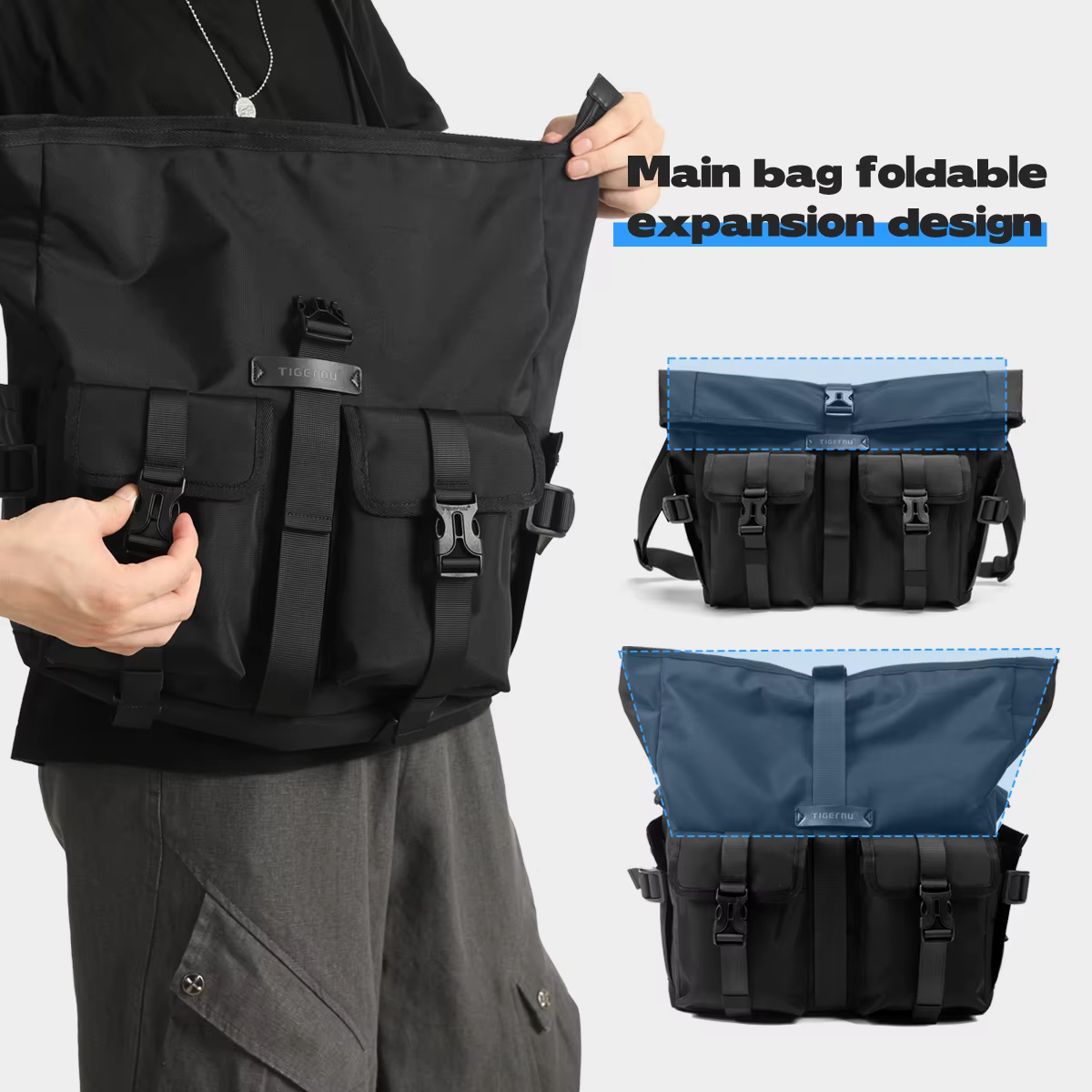 Tigernu mode sacs à bandoulière pour hommes sacs à bandoulière mâle sacs extensibles 13.3 pouces poc