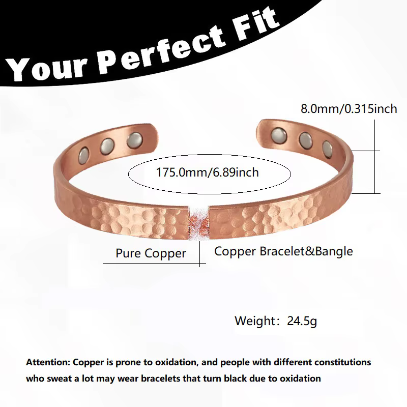 Bracelets Vintage en cuivre pur 99.9%, pour femmes et hommes, manchette de couleur Rose, breloques, 