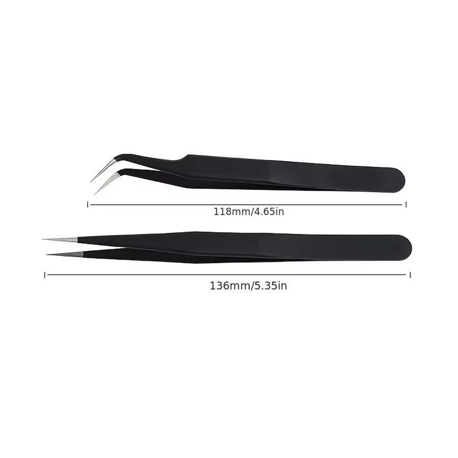 Pincettes antistatiques, pincettes noires de précision pour Nail Art et Extensions de cils, outils d