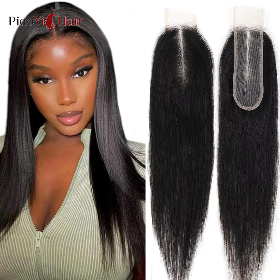 2x6 dentelle fermeture brésilienne cheveux humains 14-24 pouces droite Remy cheveux humains dentelle
