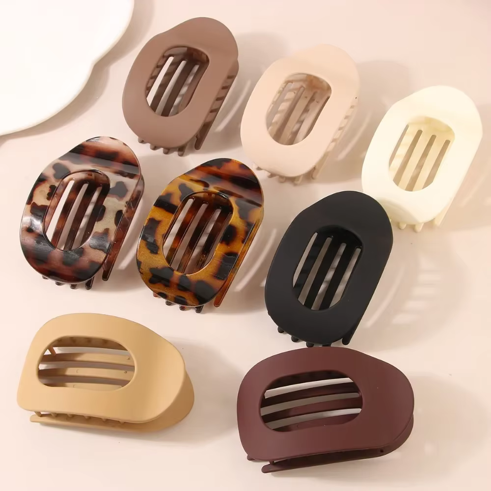 Pince à cheveux ovale pour femmes, nouveau Design léopard mat incurvé plat, Barrettes de coiffure en