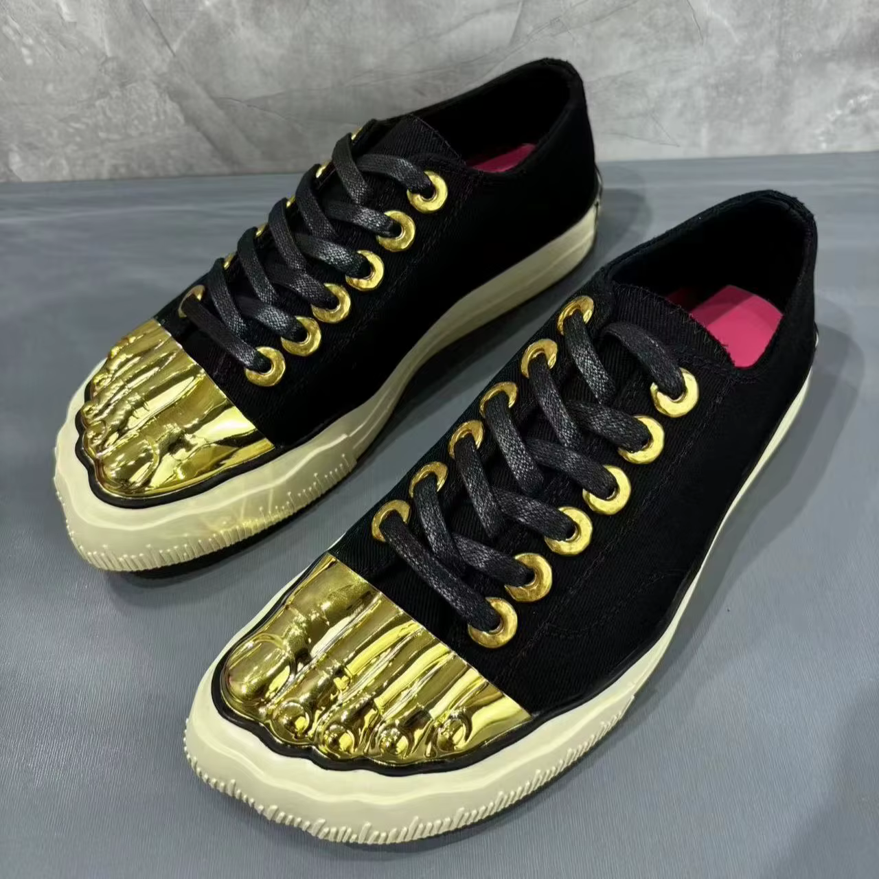 Baskets en toile dorées à cinq doigts pour hommes, chaussures de sport décontractées à lacets à seme