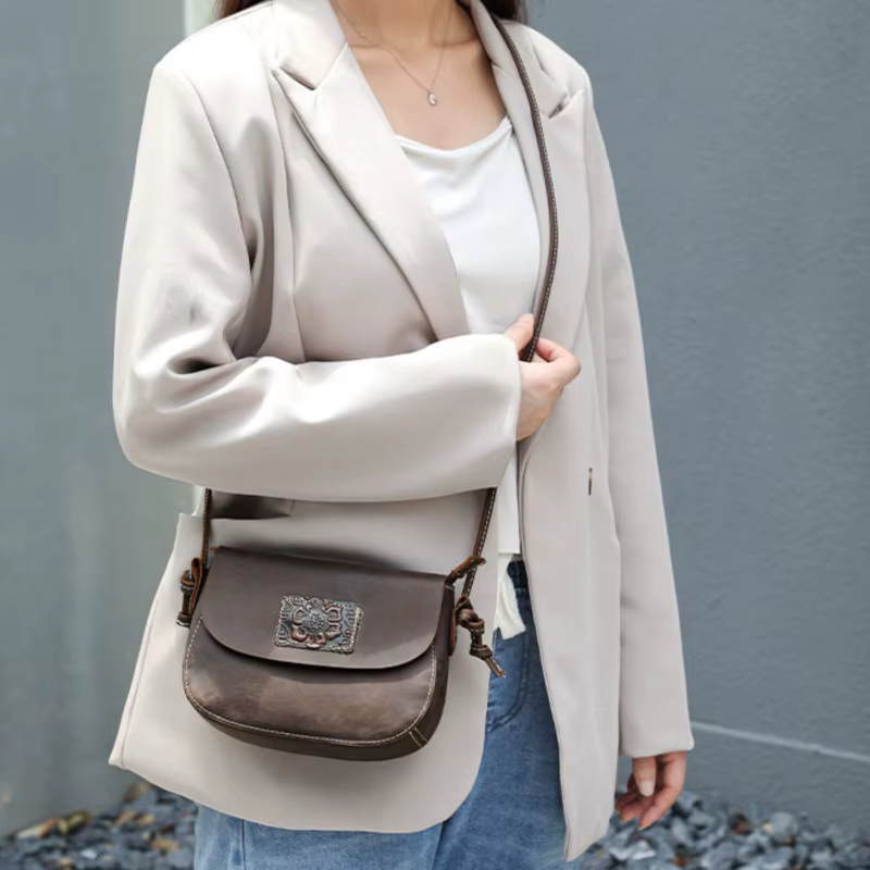 Sac à main pour femme en cuir Crazy Horse Johnature 2026 Nouveau sac bandoulière petit sac rétro en 