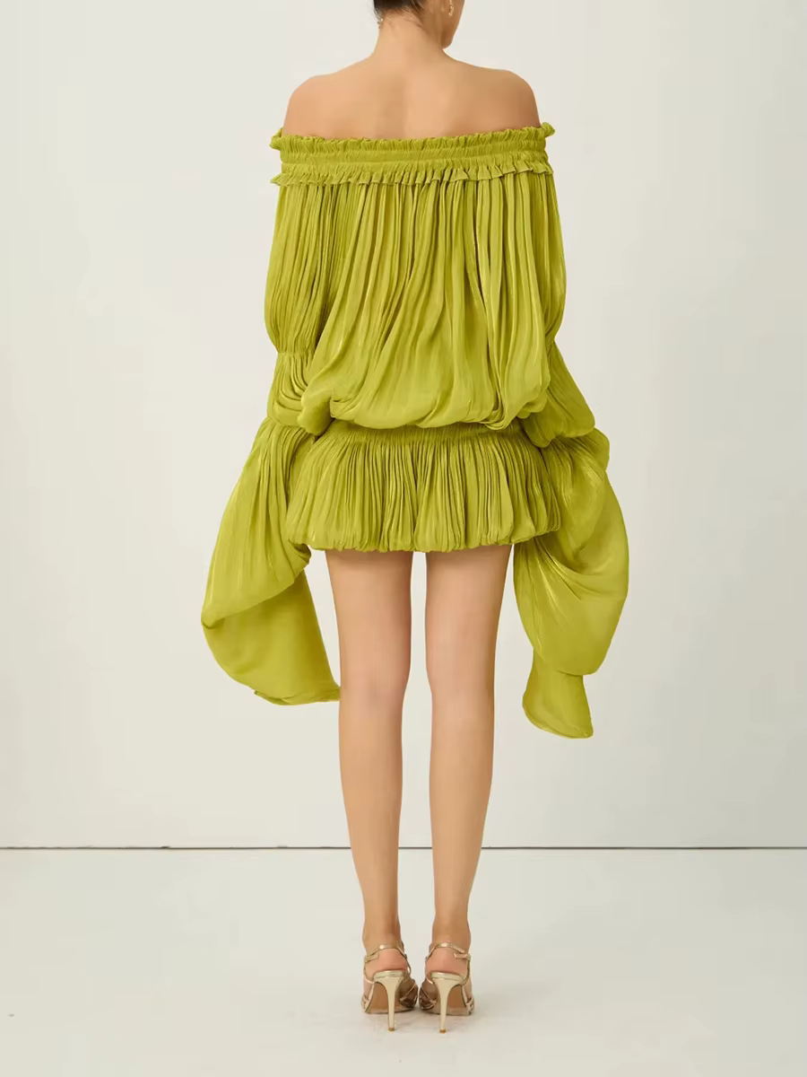 Robe ample unie à plis et empiècements TWOTWINSTYLE pour femme, col bateau, manches longues, robes a