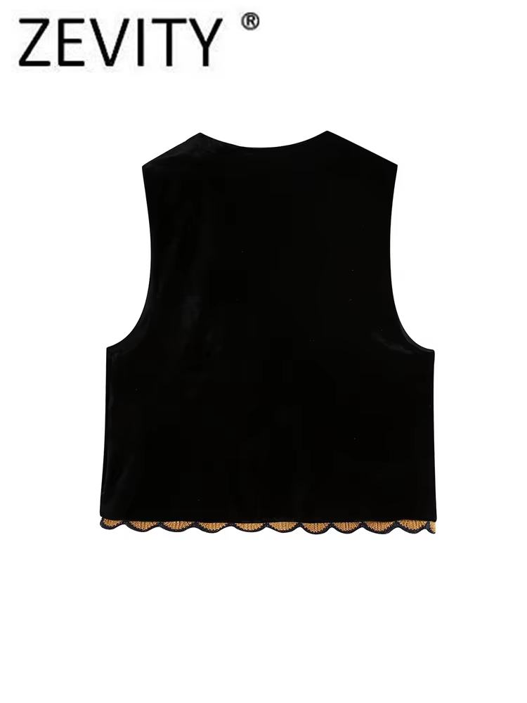 Zevity femmes Vintage paillettes fleur broderie gilet veste dames rétro style national patchwork déc