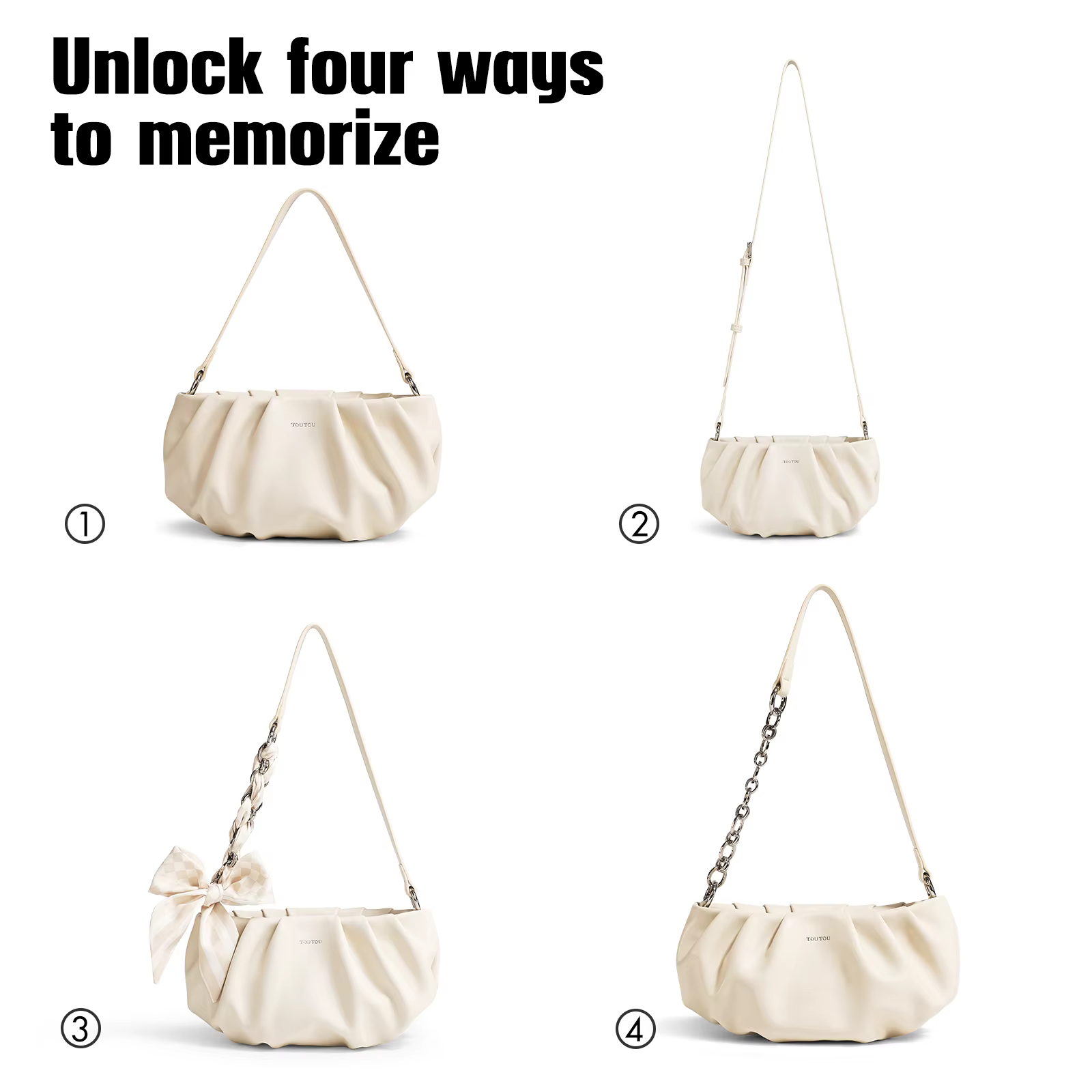 TOUTOU Cute Cloud Mini Hobo Bag pour femme, sac à bandoulière multi-usage en cuir PU souple, petit s