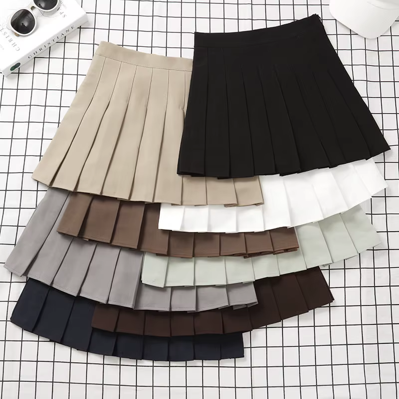 Jupe marron pour femmes, vêtements d'été, taille haute, Harajuku, Style coréen, Mini jupe plissée no
