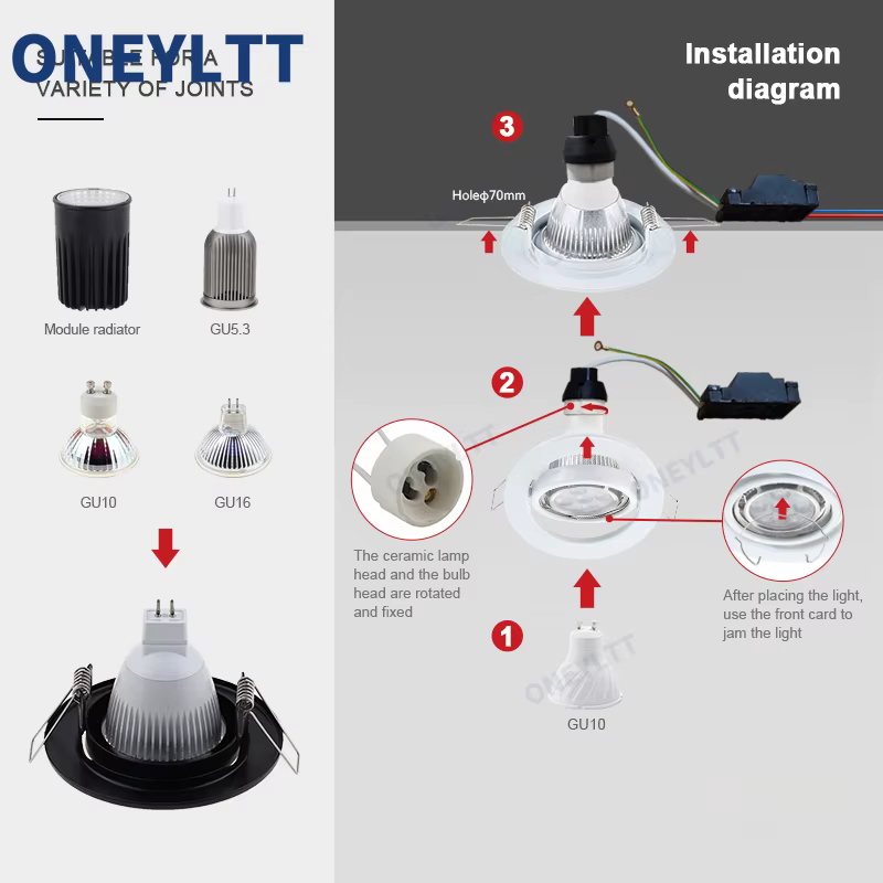 Blanc/noir LED projecteurs cadre réglable Downlight LED supports découpe 70mm pour MR16 GU10 porte-a