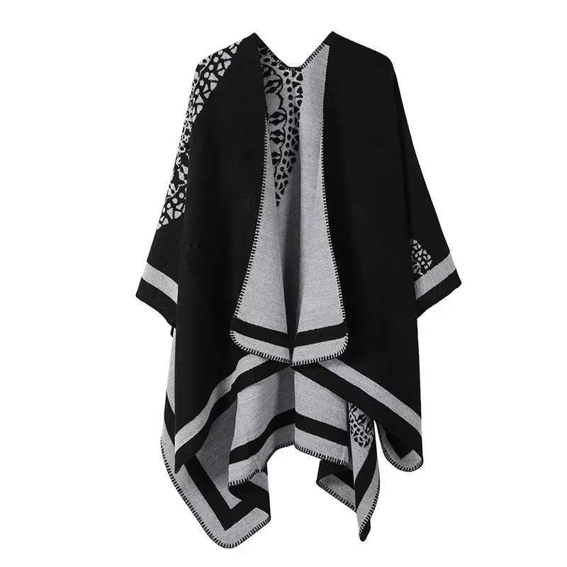 Châle double face pour femme, ponchos d'automne, mode rétro européenne et américaine, fourche fendue