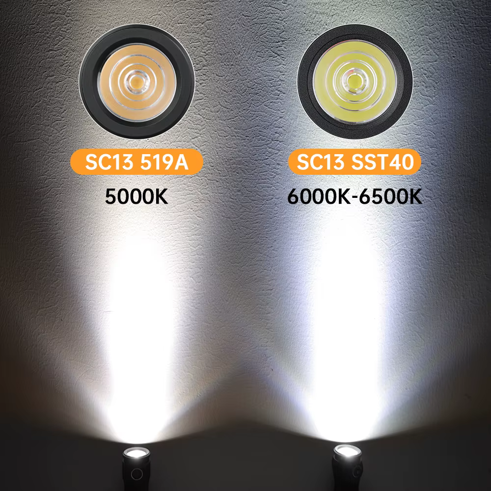 Lampe torche tactique miniature SOFIRN SC13 noire et verte 519A/SST40 LED 1300lm 18350 6000K, lampe