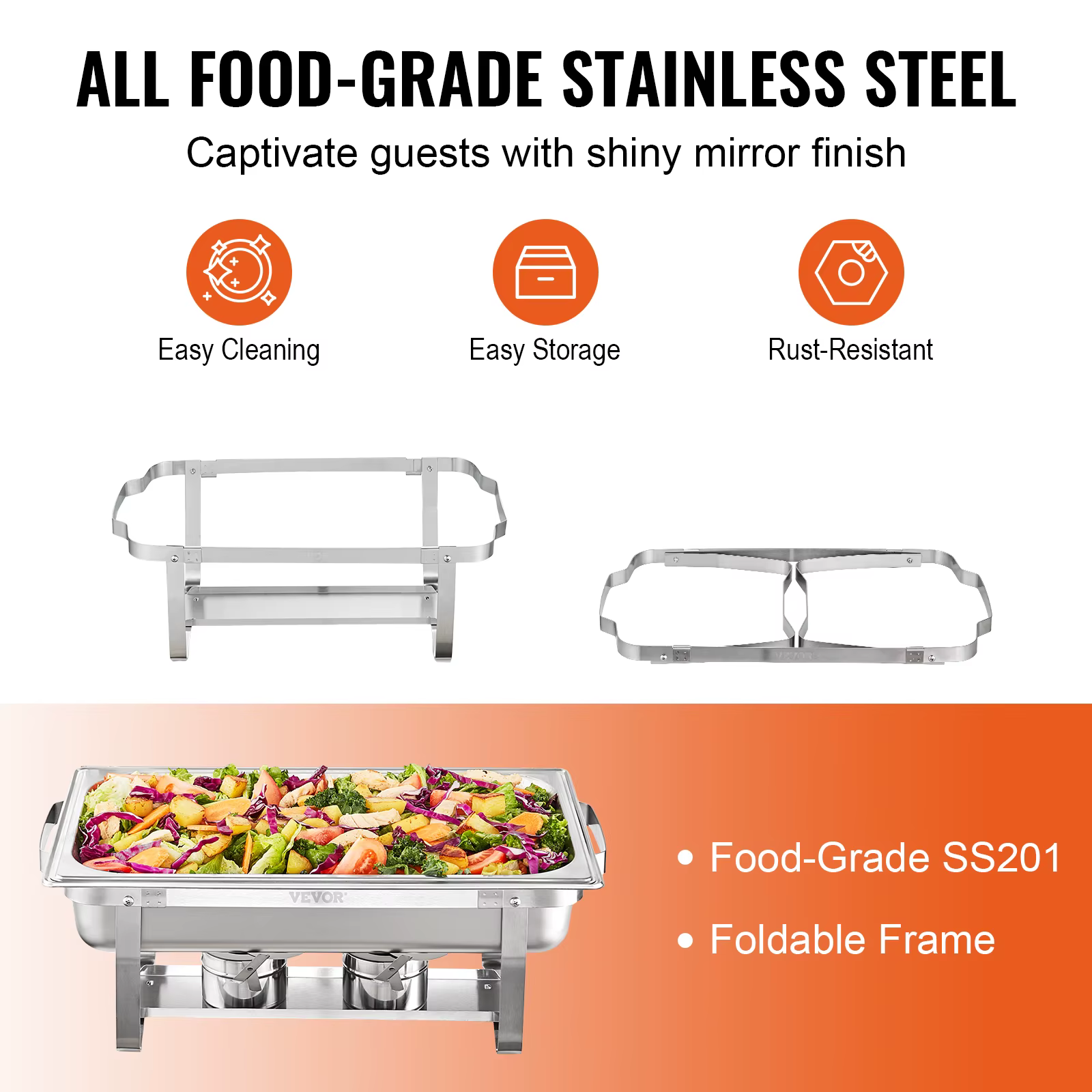 SucceBuy – réchaud rectangulaire 8QT, 4/6 paquets, chafer en acier inoxydable avec poêles pleine tai