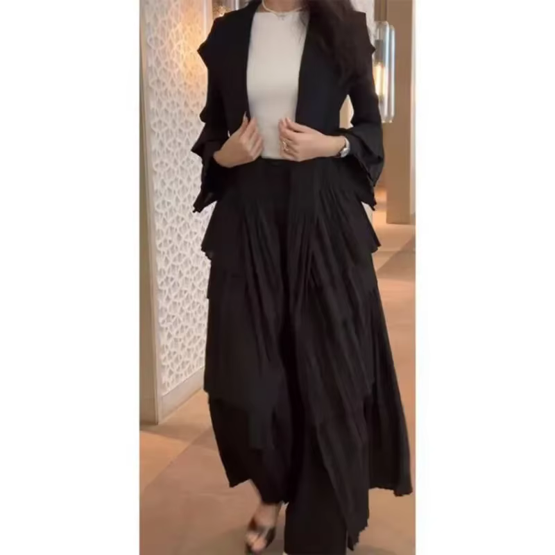 YUDX-Manteau à volants plissés épissés pour femmes, revers, manches évasées complètes, bouton unique