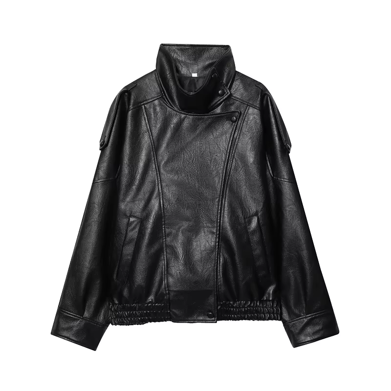 MUJER vestes en simili cuir noir pour femmes vêtements d'extérieur bureau femmes Bomber veste bouton