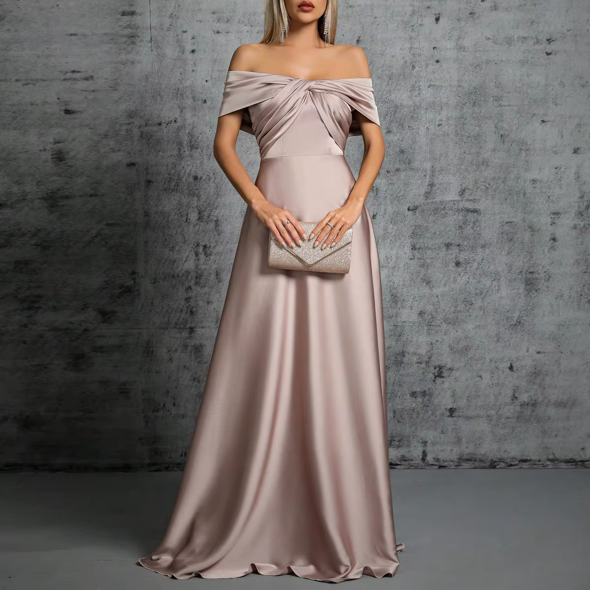 Mgiacy ligne cou irrégulière croix plissée robe en satin robe de bal robe de soirée robe de demoisel
