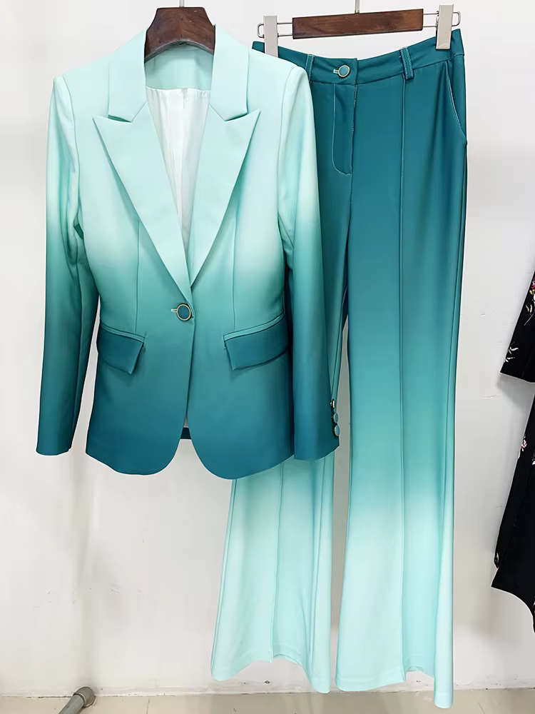 Ensemble de costume de créateur HIGH STREET, dernière mode 2026, pour femme, imprimé dégradé, blazer